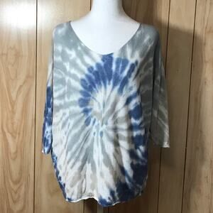 Angela Tie Dye Spiral Pattern V-Neck 3/4 Sleeve Blouse L